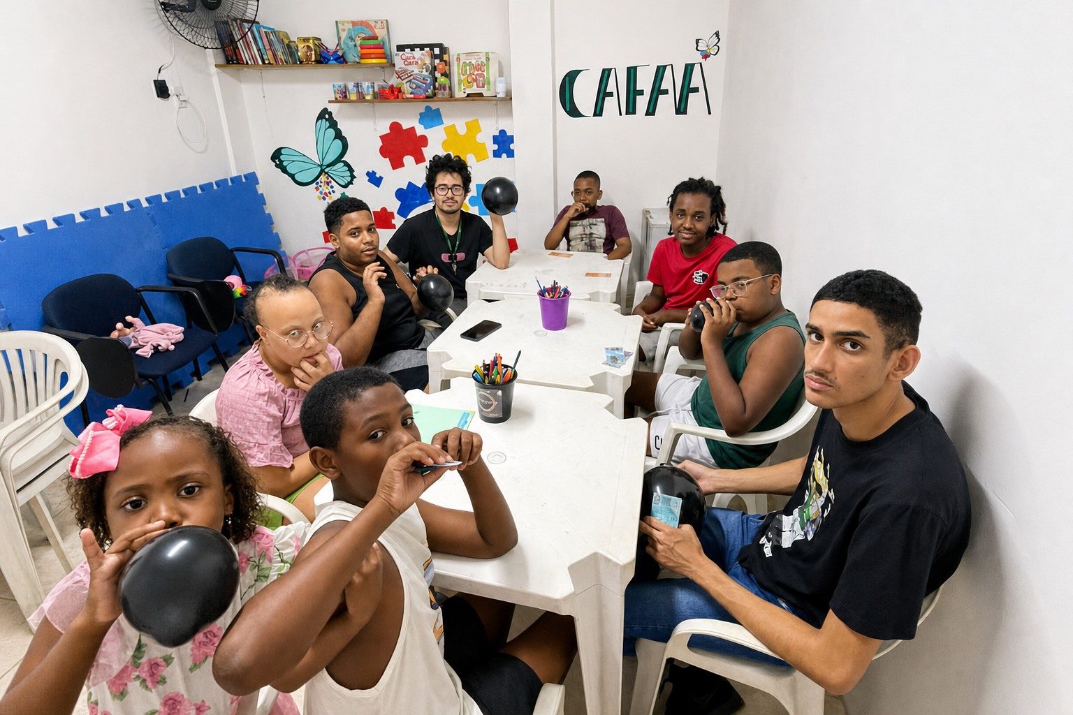 Crianças e jovens participam de atividade inclusiva na sede do CAFAA